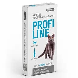 Капли ProVET Profiline для кошек до 4 кг 4 пипетки по 0.5 мл инсектоакарицид