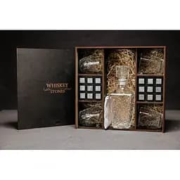 Подарунковий набір Whiskey Stones камені для віскі в дерев'яному пеналі №8 + декантер і 4 склянки Rocco Dedalo + щипці + мішечок - мініатюра 2