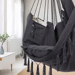 Підвісне крісло бразильський гамак BOHO 100 см + 2 шт подушки Dark Grey - мініатюра 4