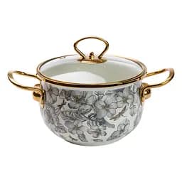 Каструля емальована 2 л зі скляною кришкою, flowers Yiwu HP-2-105