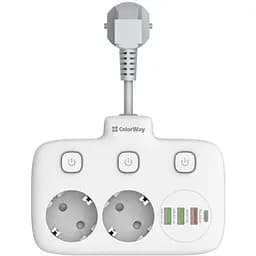 Фільтр мережевий СolorWay 0.025 м White 2xРозетки 220V 3xUSB 1xType-C 10 A до 2.5 кВт USB Auto ID QC3.0 PD (CW-CHE24PDW) - мініатюра 2