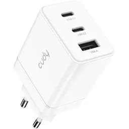 Зарядний пристрій 3xUSB 67W, (GaN, 1хUSB-C, QC+PD 3.0, вилка ЄС, для iPhone 12) , Cudy (CH67_EU)