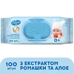 Набір: Вологі серветки Smile baby з екстрактом ромашки та алое 100 шт. + Дитячі ватні диски Smile Baby 60 шт. - мініатюра 2