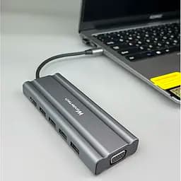 Концентратор Wondertech WT00586 Type-C Hub 10-в-1 для ноутбуків: 4x USB 3.0, 1x USB 2.0, HDMI, VGA, SD/TF, 3,5 мм jack - мініатюра 6