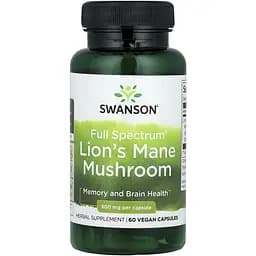 Натуральная добавка Swanson Lions Mane Mushroom 500 mg 60 капсул