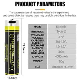 Акумулятор 18650 LiitoKala 4000mAh li-ion зарядка Type-C (USB-King4000) - мініатюра 6
