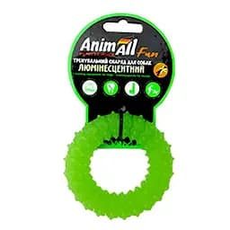 Игрушка AnimAll Fun кольцо с шипами для собак люминесцентная 9 см зеленая