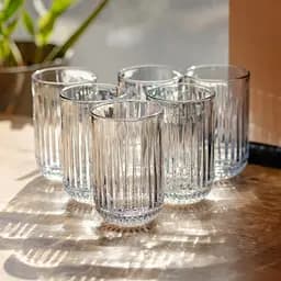 Набір склянок для напоїв 6 штук по 400 мл ребристих із товстого скла синій HP-19-239 склянка прозора для напоїв Yiwu HP-19-239 - мініатюра 2
