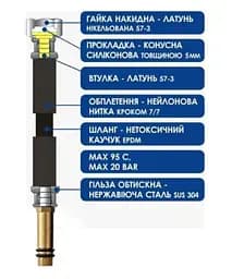 Шланг для змішувача Aquastrong Nylon довгий штуцер M10х1/2" 80 см 30412 - мініатюра 3