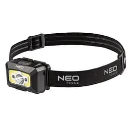Neo Tools Ліхтар налобний акумуляторний, 1200мАг, 250лм, 3Вт, 5 функцій освітлення, червоне світло, датчик руху, індикатор заряду