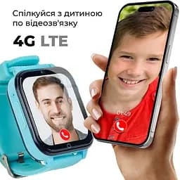 Дитячий GPS-годинник JETIX DF100 Pro Kids з вібродзвінком, 4G відеодзвінком і ліхтариком Блакитний - мініатюра 2