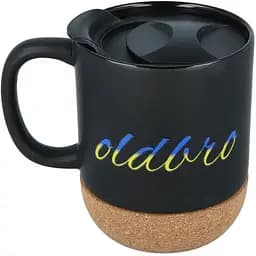 Керамічний кавовий кухоль OldBro Black Ukraine 400 мл з корковим дном і кришкою