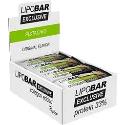 Блок батончиків LipoBar Exclusive Protein Bar, 20*50 грам збагачений біоактивним колагеном Peptan - Фісташка