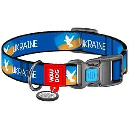 Нашийник для собак Waudog Nylon Прапор, з QR паспортом, пластиковый фастекс, S, 23-35х1,5 см