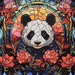 Алмазна мозаїка Strateg ПРЕМІУМ Панда серед троянд розміром 30х30 не викладка (DEEX16305)