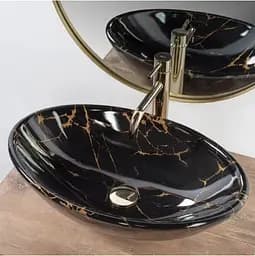 Умивальник Rea Pamela 33x53 black marble shiny (REA-U5067), Глянцева - мініатюра 4