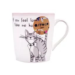 Чашка Offtop, 250 мл, Кіт з білим бантом, білий (861533)