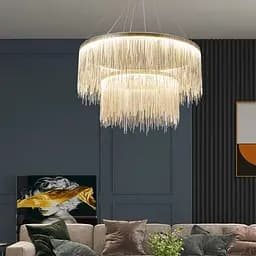 Хромована люстра з ланцюжками на 2 яруси Ø 80+50 см | Line F | Арт. SP07-800+500