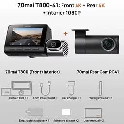 Відеореєстратор 70mai Dash Cam T800-41 4K комплект + Rear Cam RC41 4K - мініатюра 3