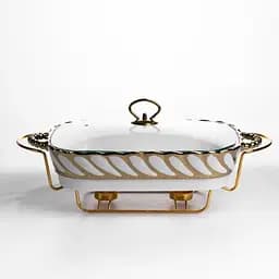 Мармитница фарфоровая Yiwu Tiffany 2 л со стеклянной крышкой на металлической подставке с подогревом 38х30х7 см мармит для первых блюд SG-428-15