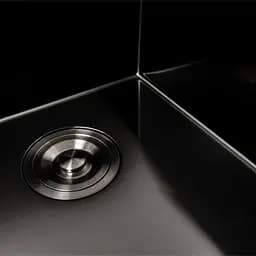 Кухонна мийка PVD чорна 78x48 на дві чаші Platinum Handmade HDB (круглий сифон, 3.0/0.8), Чорний - мініатюра 5
