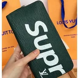 Кошелик кланч портмоне на кнопці Supreme зелений з еко шкіри