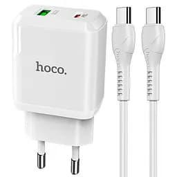 Мережевий зарядний пристрій 1 USB + Type-C Hoco N5 PD20W +QC 3.0 3 A White + Cable Type-C to Type-C