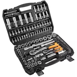 Neo Tools Набор инструментов, Набор торцевых головок, 108шт, 1/2", 1/4", CrV, кейс