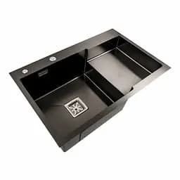 Кухонна мийка 78x50С L PVD чорна Platinum Handmade (поглиблена полиця, 3.0/1.0 мм), Чорний - мініатюра 2