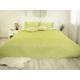 Покривало Руно 180х220 см велюр оливкове (340.55_Olive Green ромб)