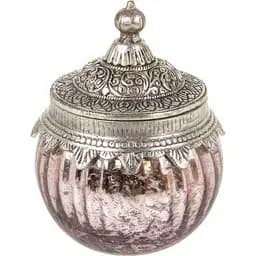 Декоративна банка для сипучих продуктів Lefard скляна з металевою кришкою 14.5x10 см рожева (876-081)