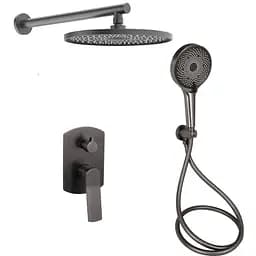 Душова система універсальна Qtap Slavonice прихованого монтажу на два споживача QTSLA113GMB45899 Gunmetal Black PVD, Шліфований чорний хром