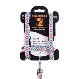 Шлея для котів та собак дрібних порід BronzeDog Urban Гуцульська з повідцем XS 18-27 см синя - мініатюра 3