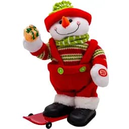 Новогодняя фигурка Devilon Снеговик с подарочком на сноуборде интерактивный 28 см (230259)