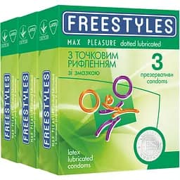 Презервативи Freestyles Max Pleasure Точкові 9 шт. (3 упаковки по 3 шт.) (ROZ6400229471) - мініатюра 2