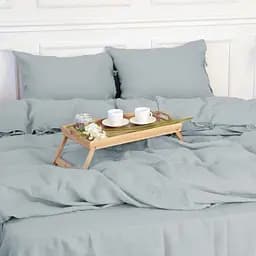 Комплект постільної білизни MirSon Natural Linen Caspian льон полуторний євро сіро-блакитний (2200008248239) - мініатюра 4