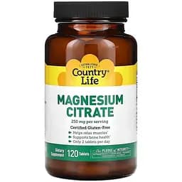 Магній, кальцій та фосфор Country Life Magnesium Citrate, 120 таблеток для підтримки кісток