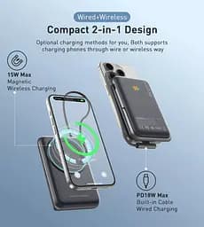 УМБ Choetech Magnetic Wireless 10000mAh 20W PD USB-C In/Out,Qi-15W,build-in cabel Black (B735-CCBK) - мініатюра 9
