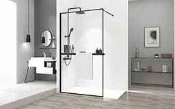 Душова стінка Rea Bler 80 black з полицею Evo REA-K7637 + HOM-00652, прозорий, чорний матовий - мініатюра 2