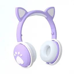 Беспроводные детские наушники CAT ВК-1 с кошачьими ушками и LED подсветкой, подарочные светло-фиолетовые