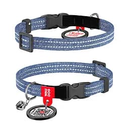 Нашийник для котів з відновленої бавовни Waudog Re-cotton з QR-паспортом світловідбиваючий пластиковий фастекс XS Ш 10 мм Дов