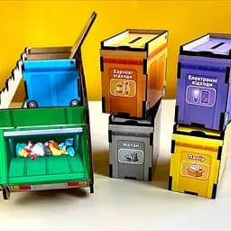 Настільна гра, що розвиває "Сортування сміття: сміттєвоз" комодик Ubumblebees 8х38х10 см igr0001541 - мініатюра 4