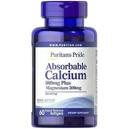 Вітаміни та мінерали Puritan's Pride Absorbable Calcium 600 mg plus Magnesium 300 mg, 60 капсул
