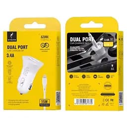Автомобільний зарядний пристрій SkyDolphin SZ09L (2USB, 3.4A) White + кабель Lightning (AZP-000108)