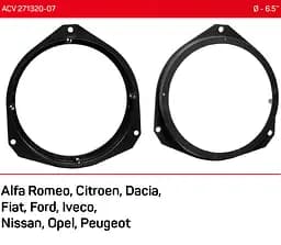 Проставки під динаміки 165 мм / 6.5" ACV 271230-07 для автомобілів Alfa Romeo, Dacia, Fiat, Nissan, Opel - мініатюра 6