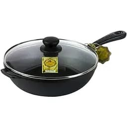 Уценка. Сковорода Maysternya чугунная литая со стеклянной крышкой 24х6 см (Т202С3Ук)