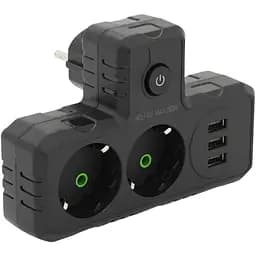 Розетка-двійник із заземленням Voltronic F-302 Black 2 розетки+3USB (1А) 2500W 10A 220V