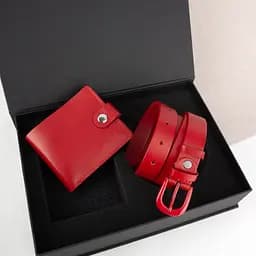 Подарочный женский набор Handycover 2513 (кошелек и ремень) красный в коробке