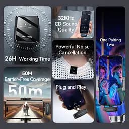 Бездротовий подвійний петличний мікрофон Vention USB-C 2-Pack Wireless Lavalier Black - мініатюра 3
