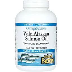 Жир дикого аляскинского лосося Natural Factors OmegaFactors Wild Alaskan Salmon Oil 1000 мг 180 гелевых капсул
